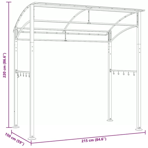 Antracitszürke acél grillpavilon 215 x 150 x 220 cm