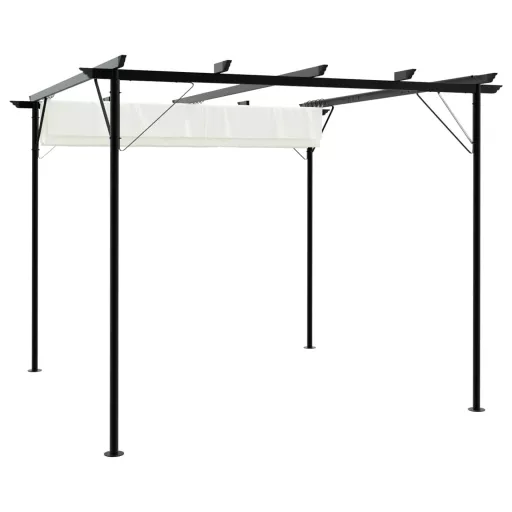 Fehér-krémszínű acélpergola behúzható tetővel 3 x 3 m