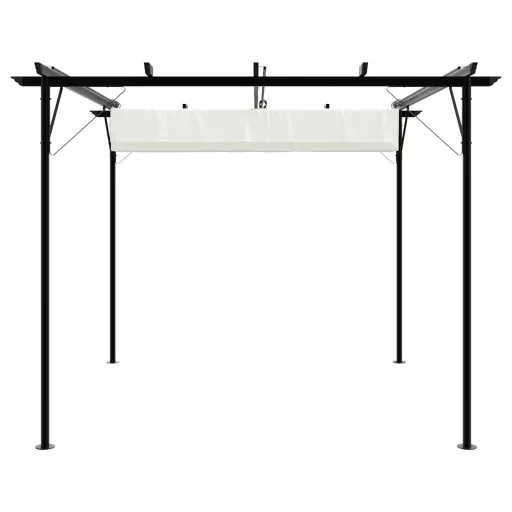 Fehér-krémszínű acélpergola behúzható tetővel 3 x 3 m