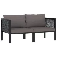   Kétszemélyes antracitszürke polyrattan kanapé párnákkal