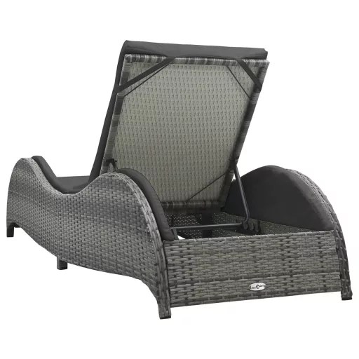 Antracitszürke polyrattan napozóágy párnával