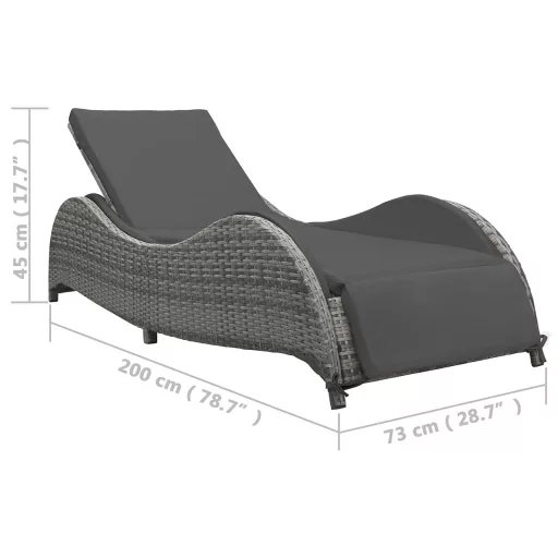 Antracitszürke polyrattan napozóágy párnával