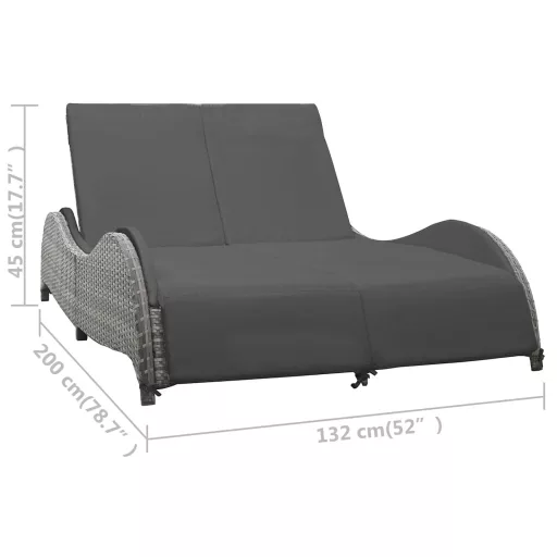 Kétszemélyes antracitszürke polyrattan napozóágy párnával