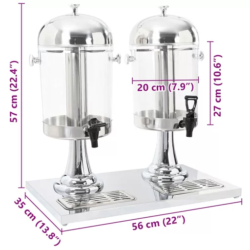 Dupla rozsdamentes acél gyümölcslé-adagoló 2 x 8 L