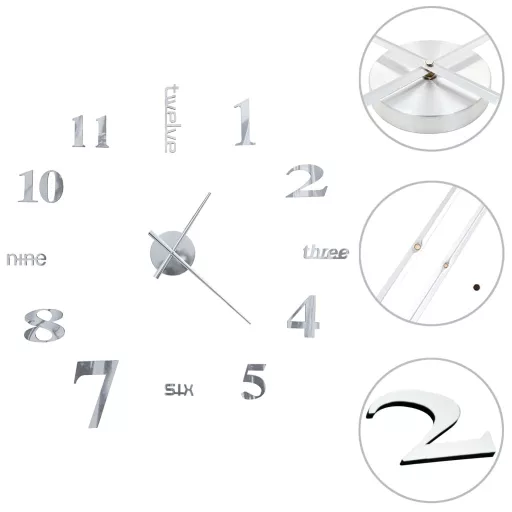 Modern küllemű ezüstszínű 3D falióra, 100 cm XXL méret