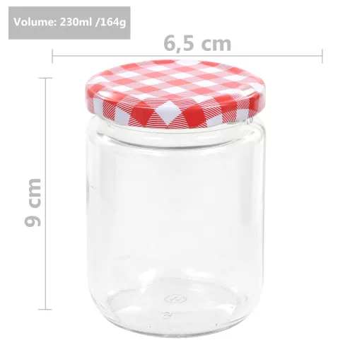 48 db 230 ml-es befőttesüveg piros-fehér tetővel