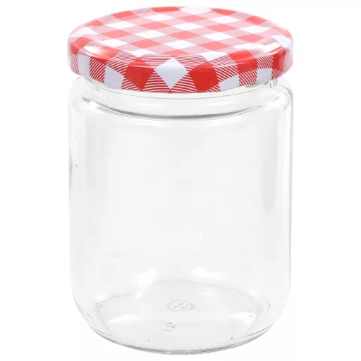96 db 230 ml-es befőttesüveg piros-fehér tetővel