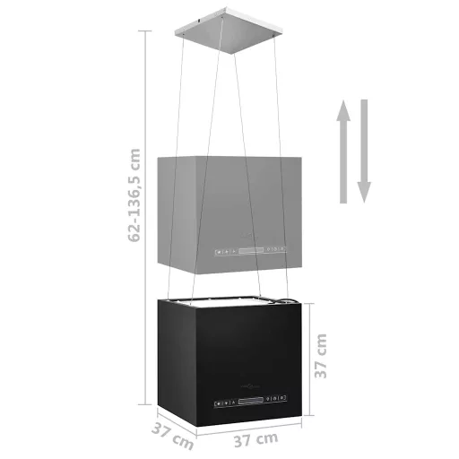 Porszórt acél LCD érintőképernyős sziget páraelszívó 37 cm