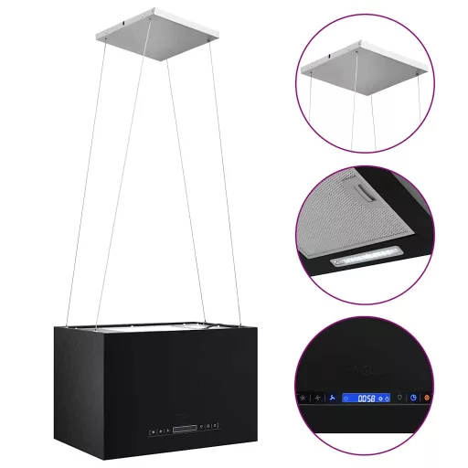 Porszórt acél LCD érintőképernyős sziget páraelszívó 55 cm
