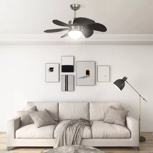 Sötétbarna mennyezeti ventilátor lámpával 76 cm