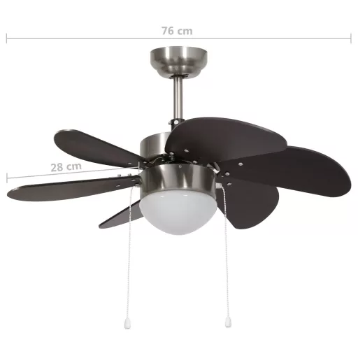 Sötétbarna mennyezeti ventilátor lámpával 76 cm