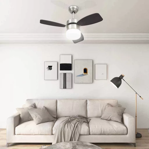 Sötétbarna mennyezeti ventilátor lámpával/távirányítóval 76 cm