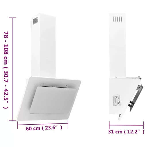 Fehér rozsdamentes acél és edzett üveg fali páraelszívó 60 cm