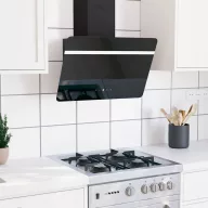Fekete acél és edzett üveg fali páraelszívó 60 cm