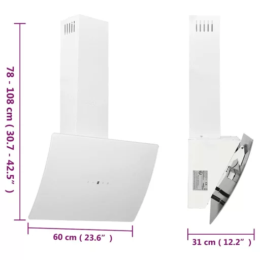 Fehér acél és edzett üveg fali páraelszívó 60 cm