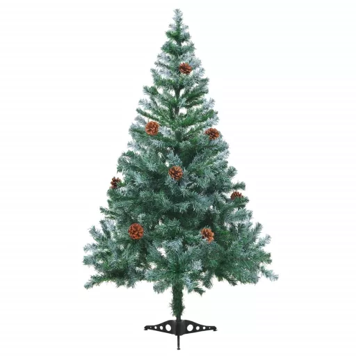 Műfenyő műzúzmarával és fenyőtobozokkal 150 cm