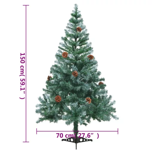 Műfenyő műzúzmarával és fenyőtobozokkal 150 cm