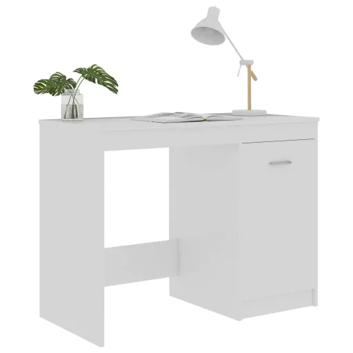 Magasfényű fehér szerelt fa íróasztal 100 x 50 x 76 cm