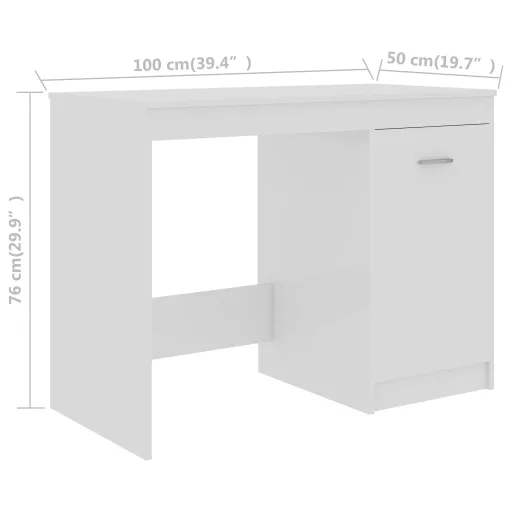 Magasfényű fehér szerelt fa íróasztal 100 x 50 x 76 cm