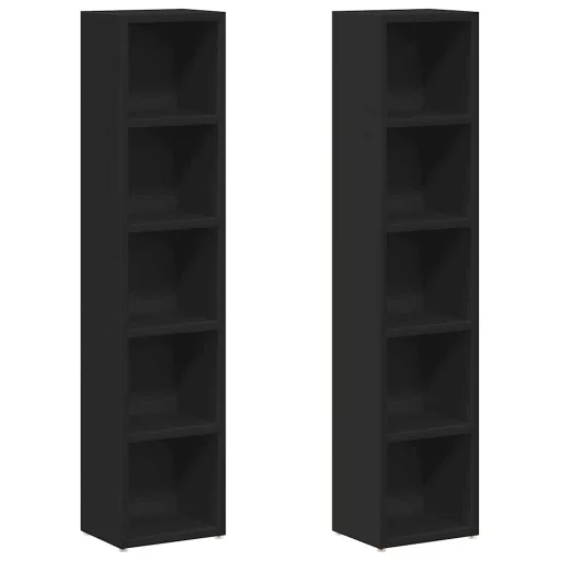 2 db fekete forgácslap CD-tartó szekrény 21 x 16 x 93,5 cm