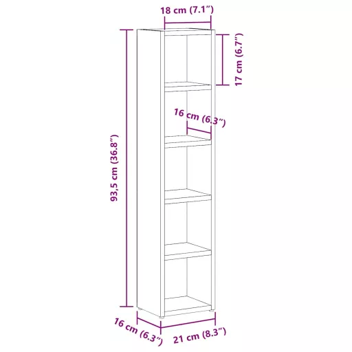 2 db betonszürke forgácslap CD-tartó szekrény 21 x 16 x 93,5 cm