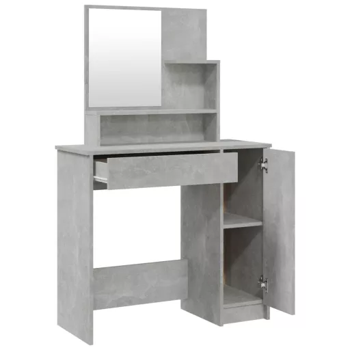 Betonszürke fésülködőasztal tükörrel 86,5 x 35 x 136 cm