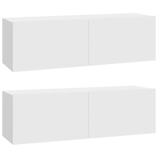 2 db fehér szerelt fa fali TV-szekrény 100 x 30 x 30 cm