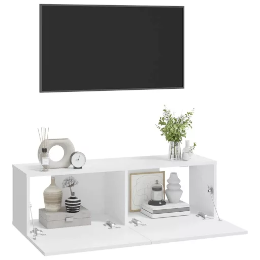 2 db fehér szerelt fa fali TV-szekrény 100 x 30 x 30 cm