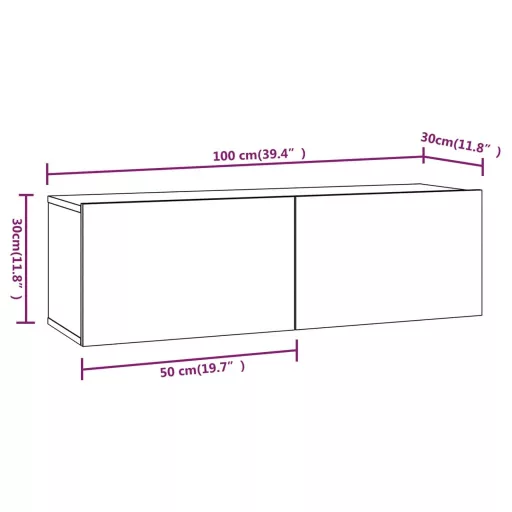 2 db fehér szerelt fa fali TV-szekrény 100 x 30 x 30 cm