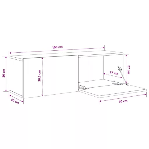 2 db sonoma tölgy szerelt fa fali TV-szekrény 100x30x30 cm