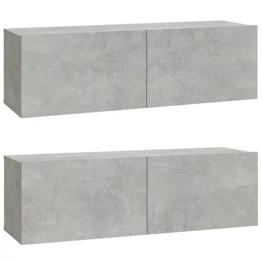 2 db betonszürke szerelt fa fali TV-szekrény 100 x 30 x 30 cm