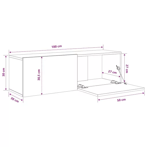 2 db betonszürke szerelt fa fali TV-szekrény 100 x 30 x 30 cm