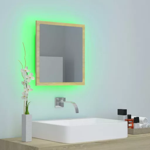 Sonoma tölgy akril LED-es fürdőszobai tükör 40x8,5x37 cm