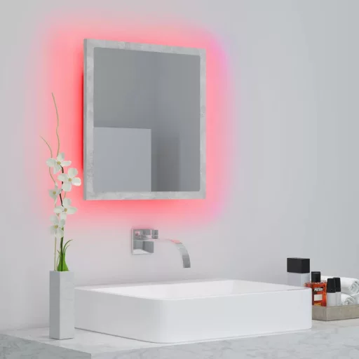 Betonszürke akril LED-es fürdőszobatükör 40x8,5x37 cm