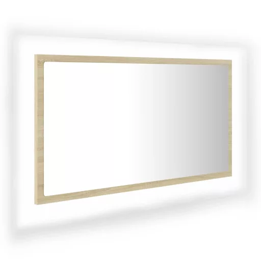 Sonoma-tölgy akril LED-es fürdőszobai tükör 80x8,5x37 cm