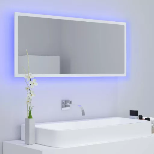 Fehér akril LED-es fürdőszobai tükör 100x8,5x37 cm