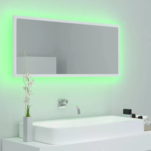 Fehér akril LED-es fürdőszobai tükör 100x8,5x37 cm