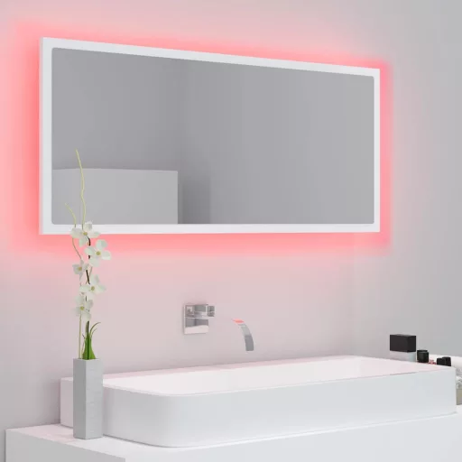 Fehér akril LED-es fürdőszobai tükör 100x8,5x37 cm