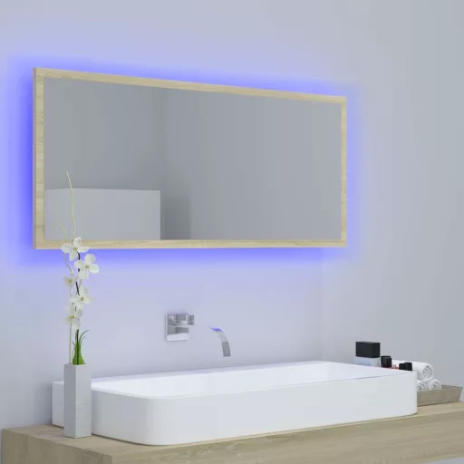 Sonoma tölgy akril LED-es fürdőszobai tükör 100x8,5x37 cm
