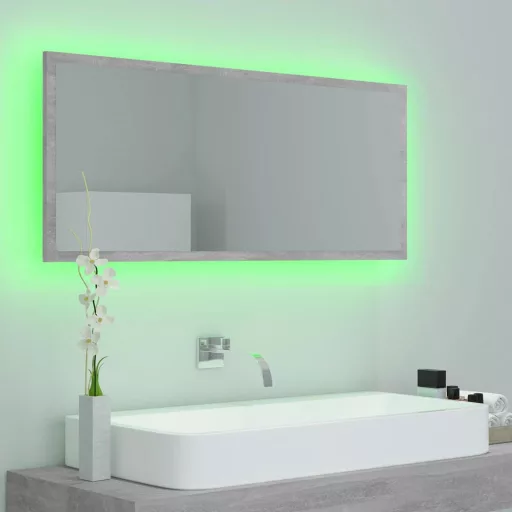 Betonszürke akril LED-es fürdőszobatükör 100x8,5x37 cm