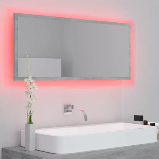 Betonszürke akril LED-es fürdőszobatükör 100x8,5x37 cm