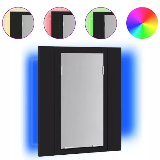 Fekete akril LED-es fürdőszobaszekrény tükörrel 40x12x45 cm