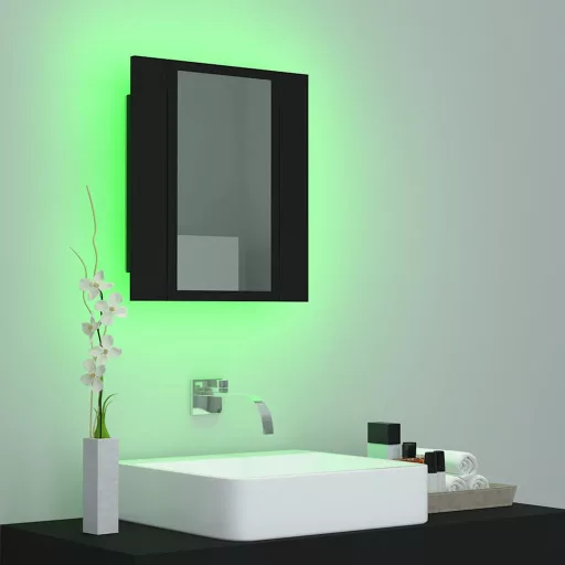Fekete akril LED-es fürdőszobaszekrény tükörrel 40x12x45 cm