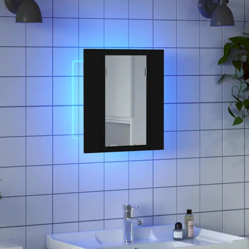 Fekete akril LED-es fürdőszobaszekrény tükörrel 40x12x45 cm