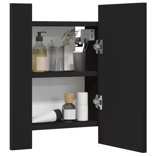 Fekete akril LED-es fürdőszobaszekrény tükörrel 40x12x45 cm