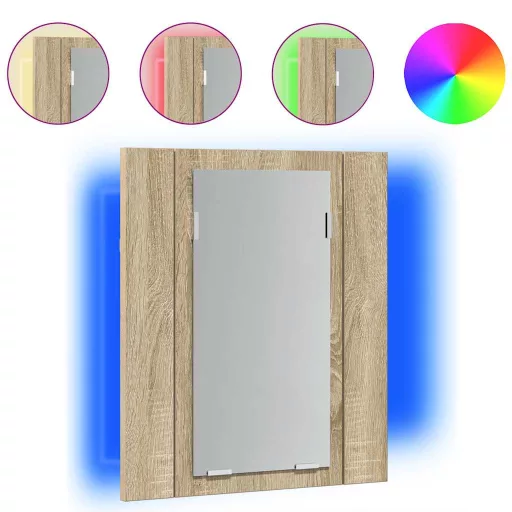 Tölgyszínű akril LED-es tükrös fürdőszobaszekrény 40x12x45 cm
