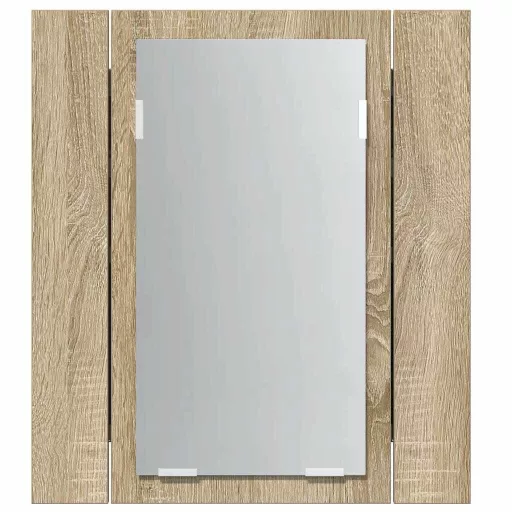 Tölgyszínű akril LED-es tükrös fürdőszobaszekrény 40x12x45 cm