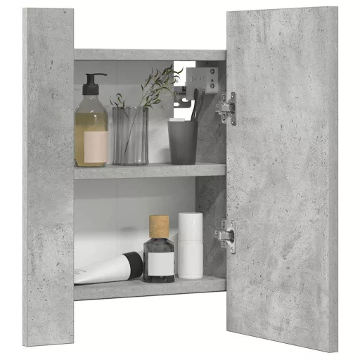 Betonszürke akril LED-es tükrös fürdőszobaszekrény 40x12x45 cm