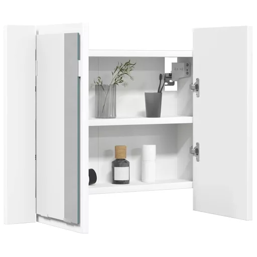 Fehér akril LED-es fürdőszobaszekrény tükörrel 60x12x45 cm