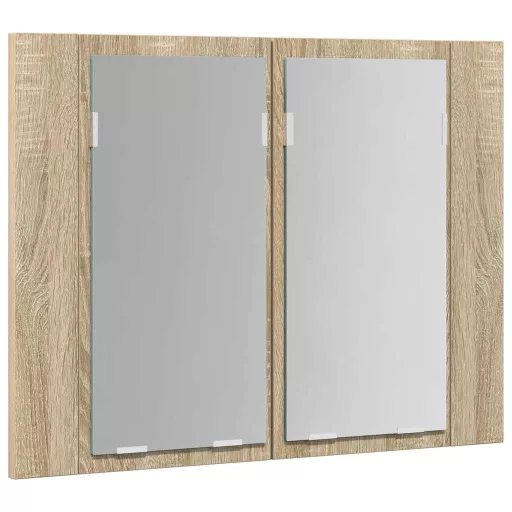 Tölgyszínű akril LED-es tükrös fürdőszobaszekrény 60x12x45 cm